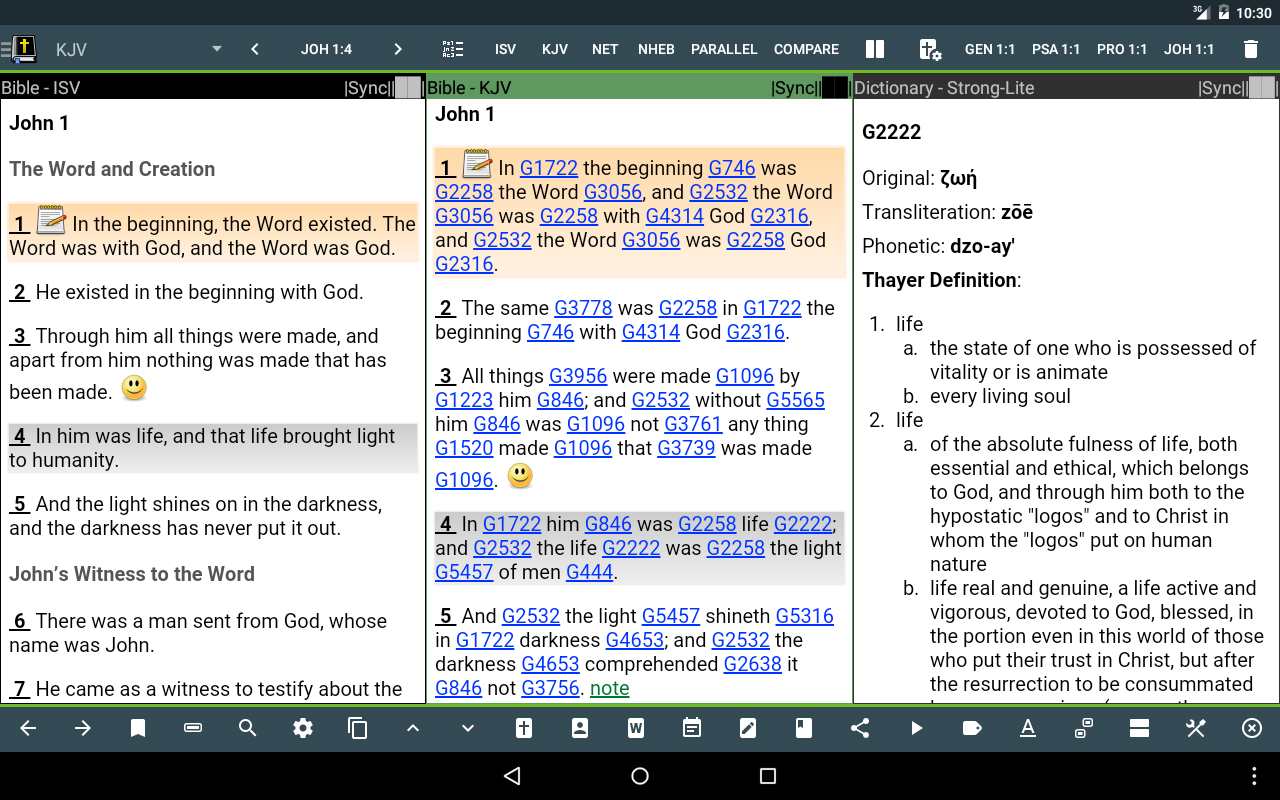 Split main screen 3 columns 2 bibles